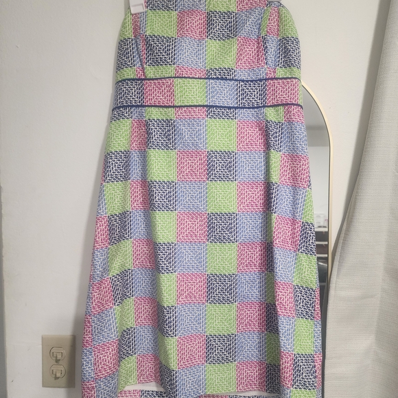 Strapless Checkered Dress in Pink, Green, and Blue - Picture 1 of 5